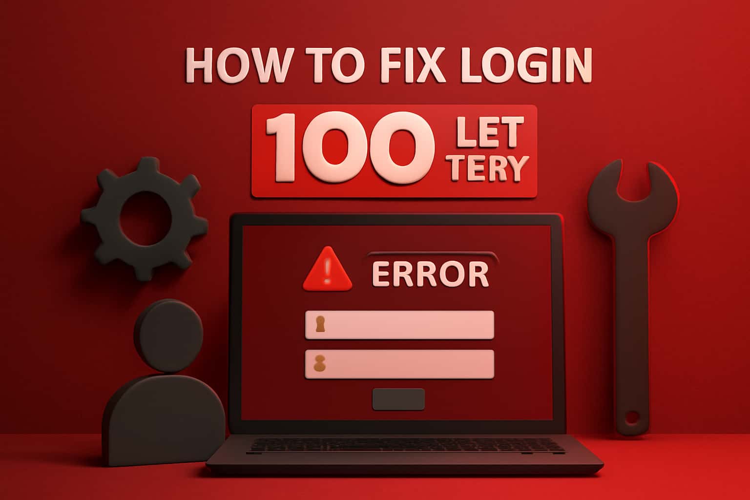 An informational scene illustrating the process of fixing login issues for 100 Lottery.