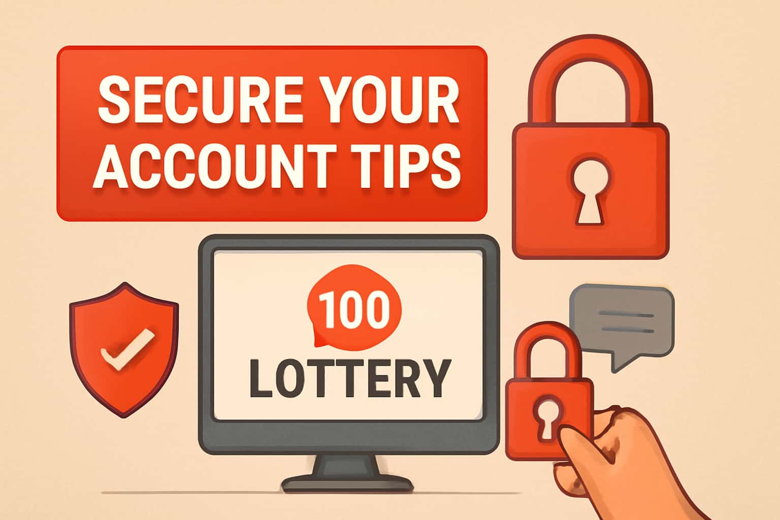 Informative scene about securing a 100 Lottery account with focus on safety measures.